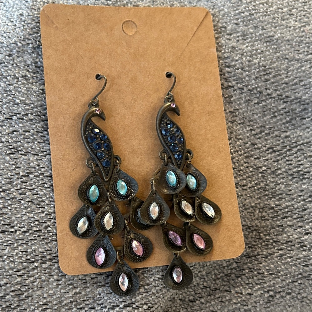 Multicolor Peacock Teardrop Chandelier Earrings - Women Jewelry